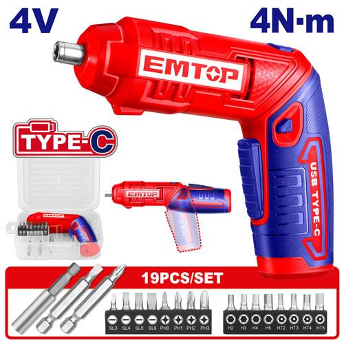 Tournevis électrique sans fil 4 V - Type-C EMTOP Maroc - ECSR0408