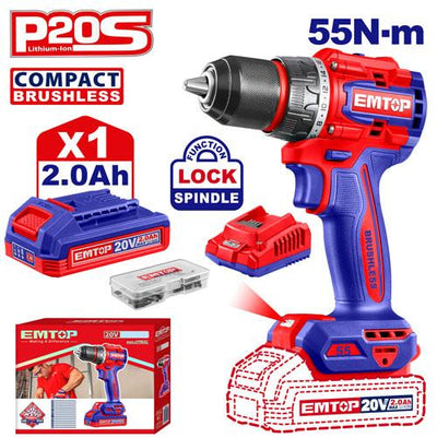 Visseuse sans fil 20 V 55 Nm + batterie 2.0 Ah EMTOP | ECDL205582