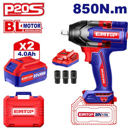EMTOP CLÉ À CHOCS 1/2" SANS FIL 850NM + 2 BATTERIES 4.0AH [ ECIWL2085 ] - AU MAROC - ECIWL2085