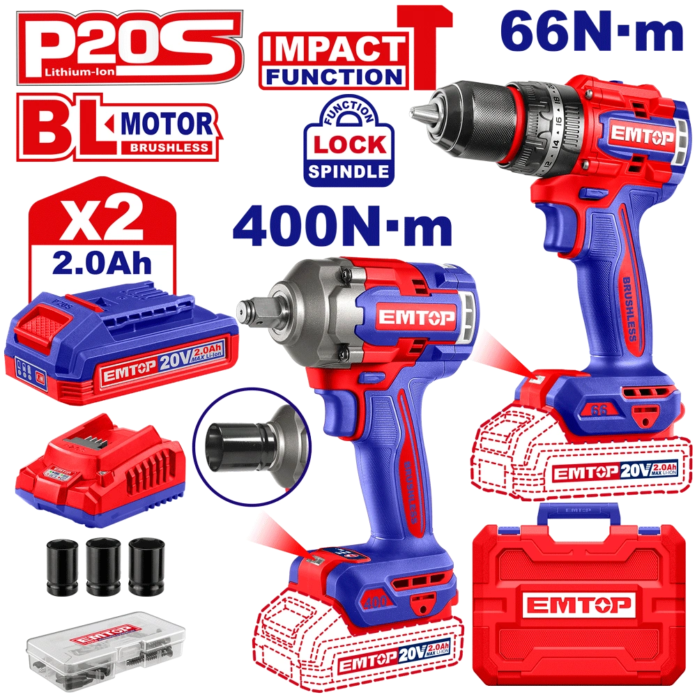 EMTOP PACK VISSEUSE À PERCUSSION 66NM + CLÉ À CHOC 400 NM [ ECKL20275 ] - AU MAROC - ECKL20275