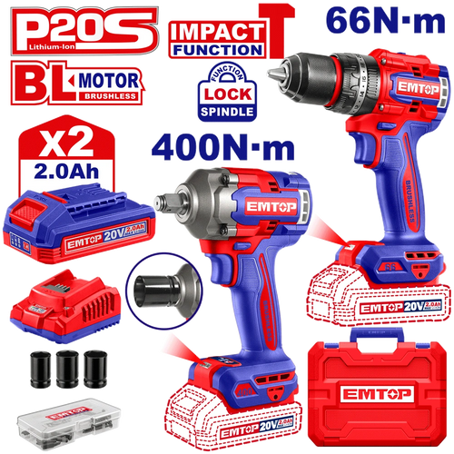 EMTOP PACK VISSEUSE À PERCUSSION 66NM + CLÉ À CHOC 400 NM [ ECKL20275 ] - AU MAROC - ECKL20275