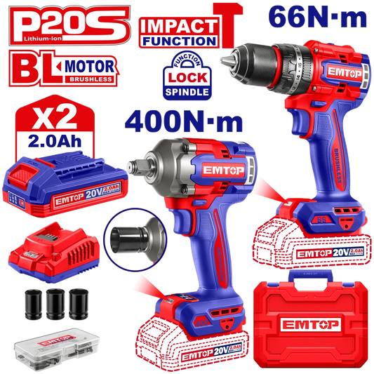 EMTOP PACK VISSEUSE À PERCUSSION 66NM + CLÉ À CHOC 400 NM [ ECKL20275 ] - AU MAROC - ECKL20275