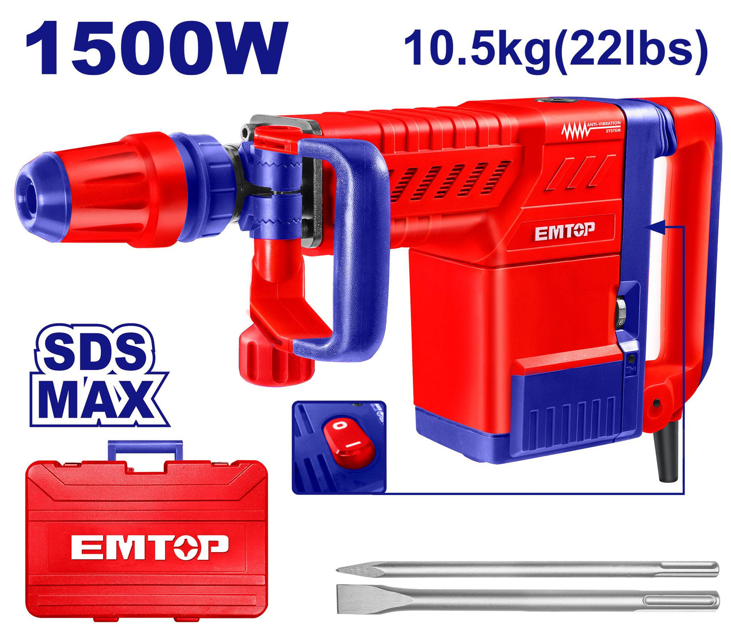 Marteau SDS Max 10,5kg EMTOP Maroc - EDBRM1501