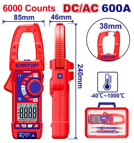 Pince ampèremétrique DC/AC - 600 A EMTOP Maroc - EDMR766002