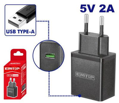 Chargeur USB Type-A 5 V-2 A EMTOP | EFCR120502