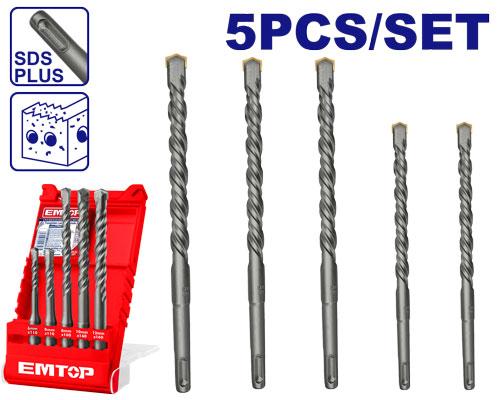 Lot de 5 mèches SDS plus pour marteau perforateur EMTOP Maroc - EHDR12052