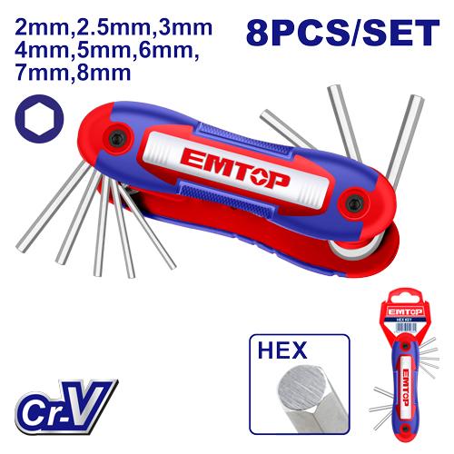 Jeu de 8 clés hex pliantes de poche EMTOP Maroc - EHKY4081