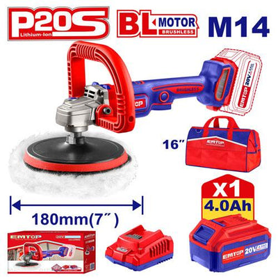 Polisseuse 180mm sans fil 20 V + batterie 4.0 Ah EMTOP | ELAP20181