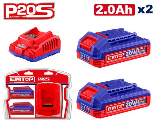 Pack 2 batteries 2.0 Ah + chargeur EMTOP Maroc - ELBCPK2212