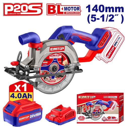 Scie circulaire 140mm sans fil 20 V + batterie 4.0 Ah EMTOP Maroc - ELCS14021