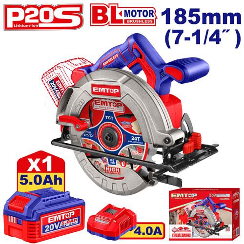 Scie circulaire 185mm sans fil 20 V + batterie 5.0 Ah EMTOP Maroc - ELCS18513