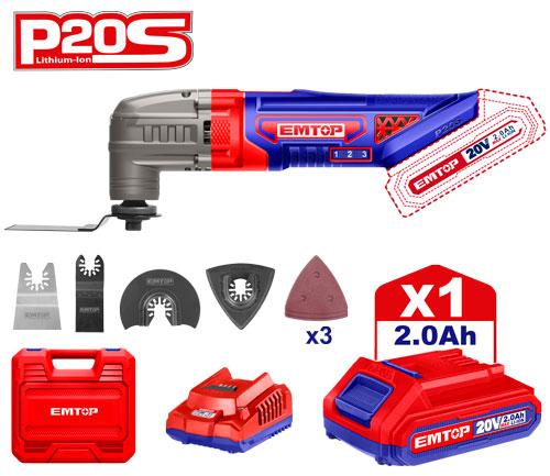 EMTOP OUTIL MULTIFONCTIONS OSCILLANT SANS FIL 20V + BATTERIE 2.0AH [ ELMF20221 ] - AU MAROC - ELMF20221