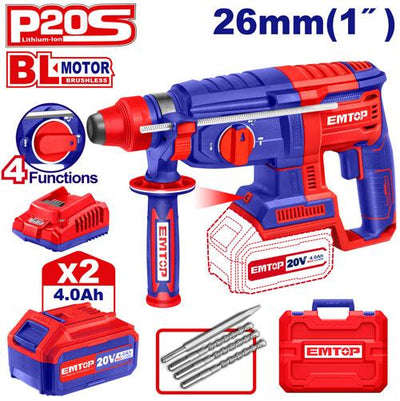 Marteau perforateur 26mm 2,0j + 2 batteries 4.0 Ah EMTOP | ELRH202287