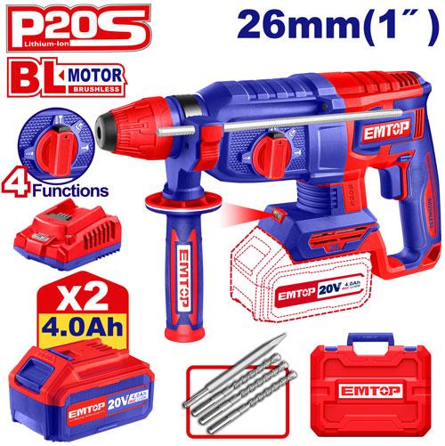 Marteau perforateur 26mm 2,5j + 2 batteries 4.0 Ah EMTOP Maroc - ELRH202682
