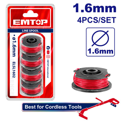 Jeu de 4 bobines de fil coupe bordure ø1,6mm - long 5m EMTOP | ELSL1602