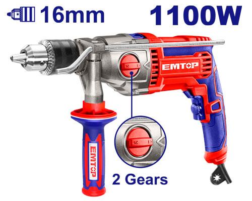 Perceuse à percussion 16mm - 1100 W EMTOP Maroc - EMDL21101