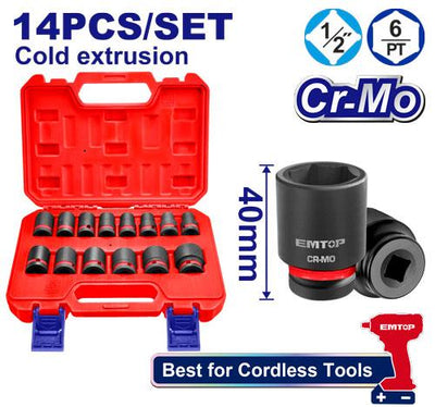 Coffret de 14 douilles à choc 1/2" EMTOP | EMSSD12141