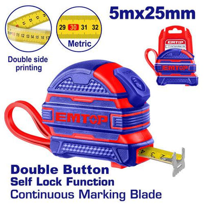 Mètre à ruban en acier 5mx25mm EMTOP | EMTP2525M