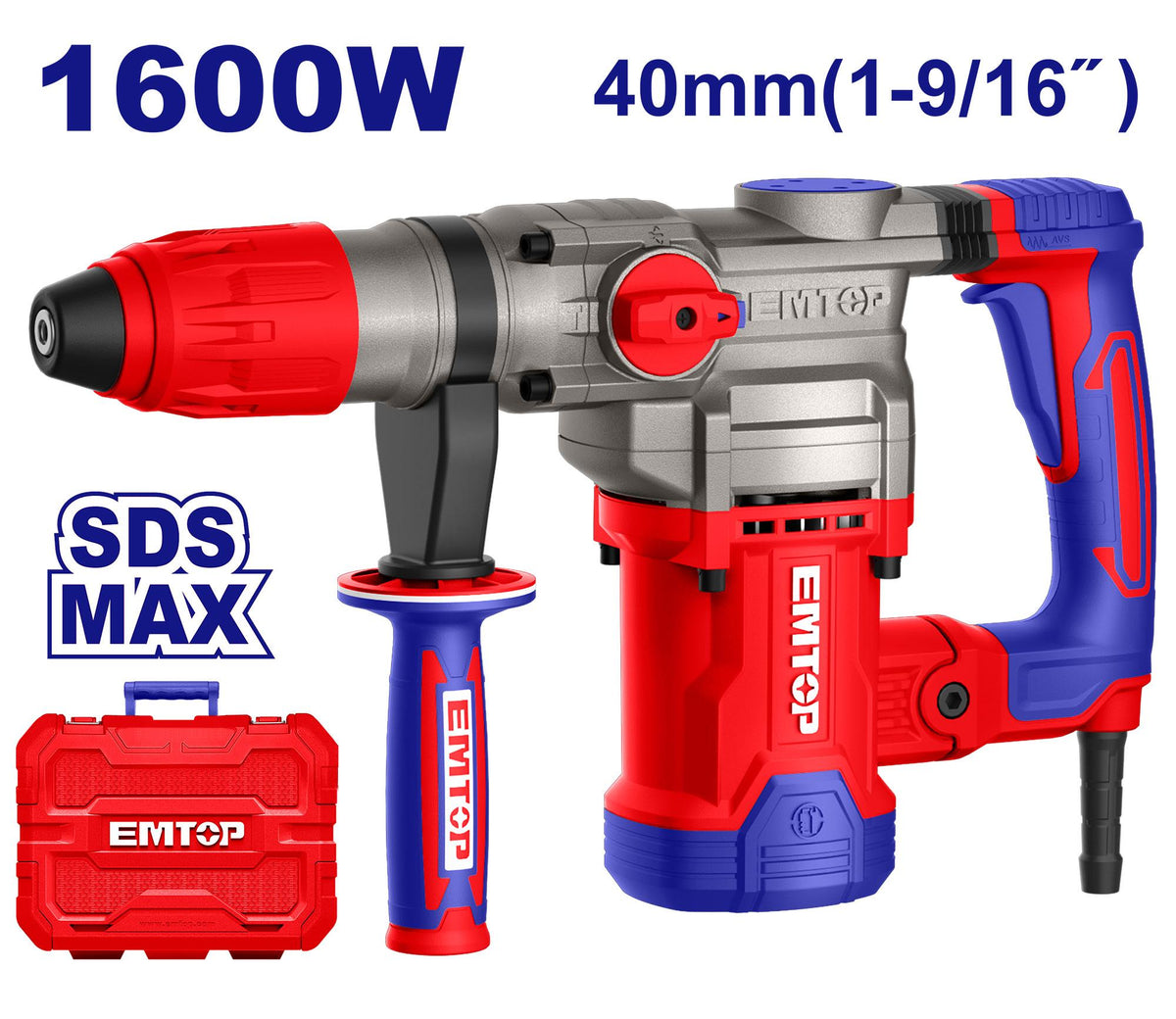 Marteau perforateur 40mm - 1600 W SDS Max EMTOP Maroc - ERHRM1608