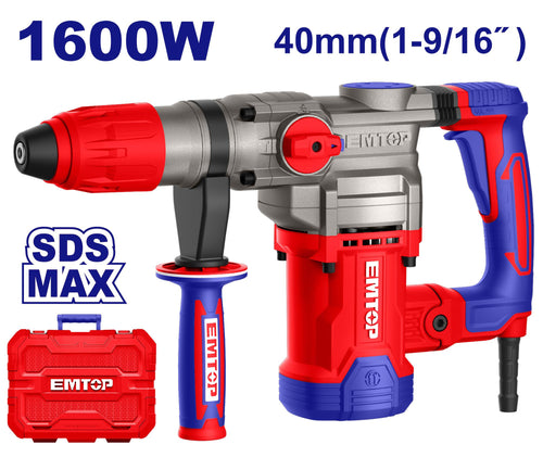 Marteau perforateur 40mm - 1600 W SDS Max EMTOP Maroc - ERHRM1608