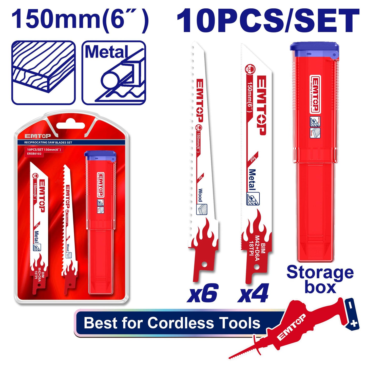 Jeu de lames de scie sabre EMTOP Maroc - ERSB0102