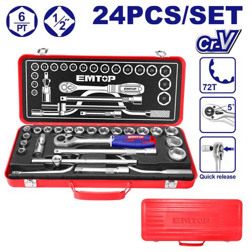 Composition cliquet-douilles 1/2" de 24 pièces EMTOP Maroc - ESKT12243