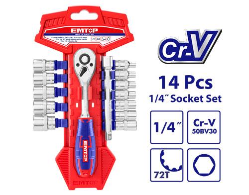 Jeu de 14 douilles 1/4" EMTOP Maroc - ESKT14141