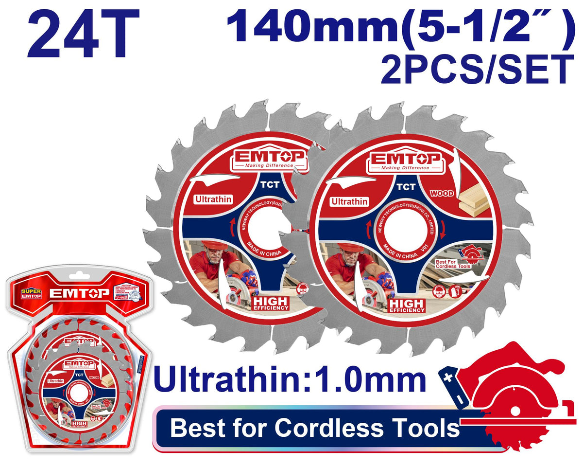 Jeu de lames de scie 140mm - 24 dents épaisseur 1mm EMTOP Maroc - ETCT1403