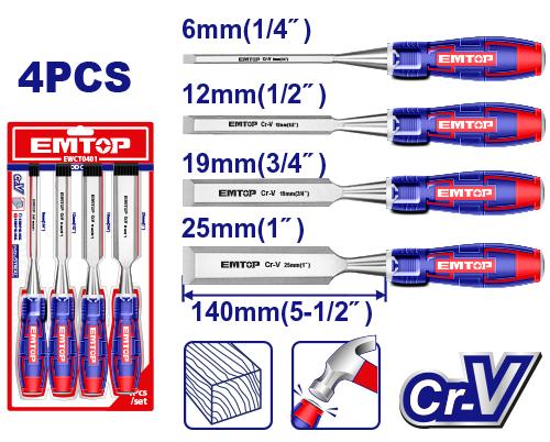 Lot de 4 ciseaux à bois EMTOP Maroc - EWCT0401